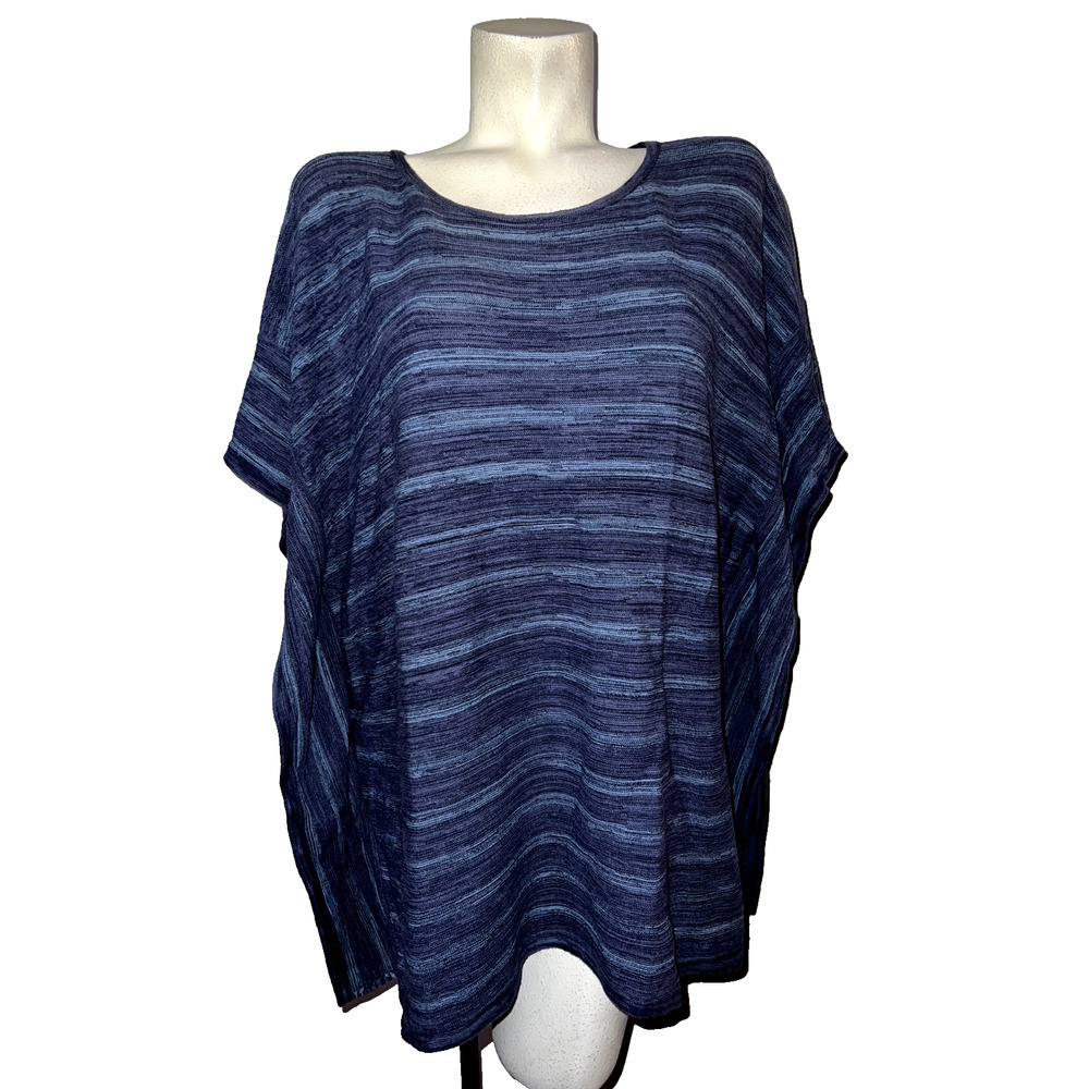 purejill J. JILL Top‎ Women's Size L/XL Petite Blue Heathered Cotton Knit Poncho